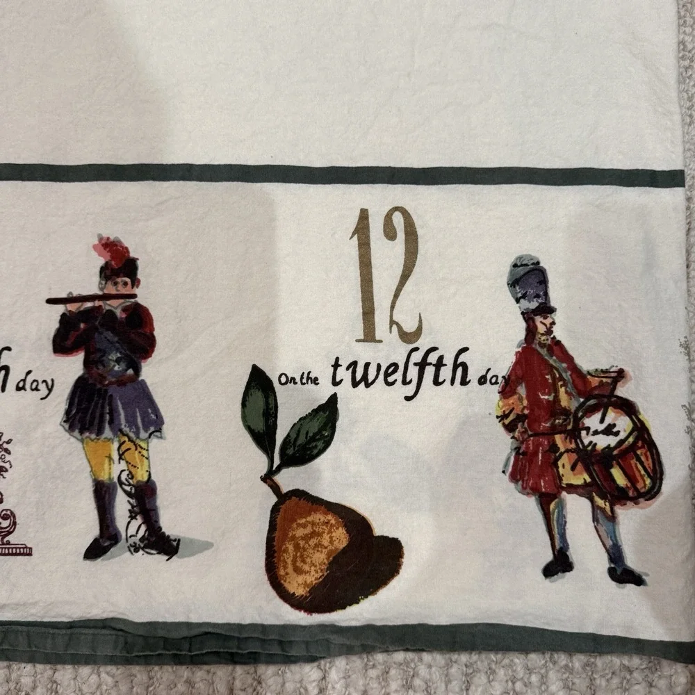 Williams Sonoma 12 Days of Christmas Tablecloth Retired Green Border 67x80
